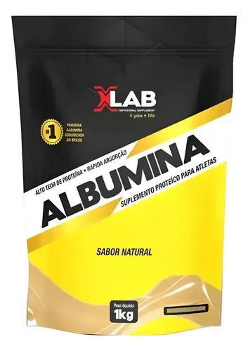 Pacote amarelo e preto da Albumina X-Lab 1 kg