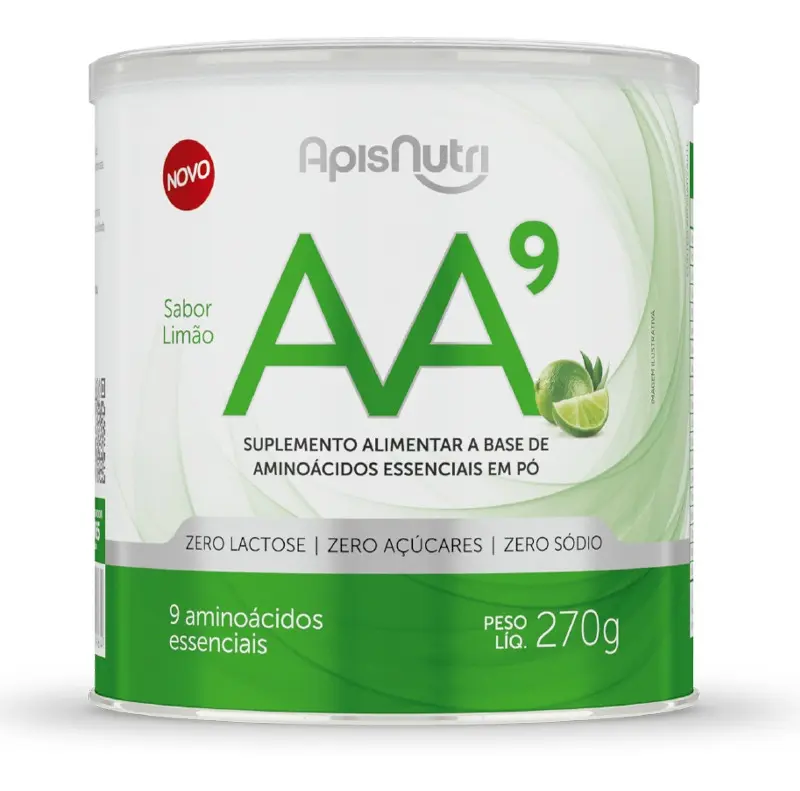 Frasco Aminoácidos Essenciais AA9 Apisnutri 270 g sabor limão