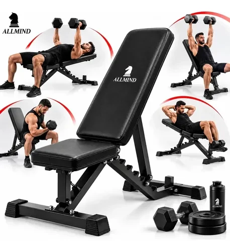 Banco de musculação ajustável Allmind preto com encosto inclinado