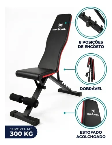 Banco ajustável Medpoint preto de aço com estofado