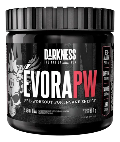 Pote preto do pré-treino Évora PW, linha Darkness da Integralmédica, sabor uva, 300 g