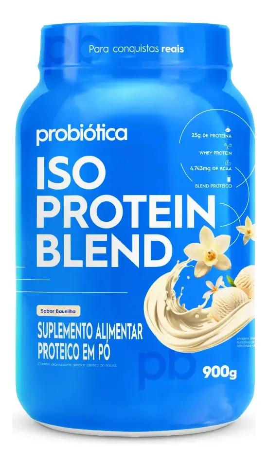 Pote de Whey Protein Probiótica Iso Blend sabor baunilha 900 g
