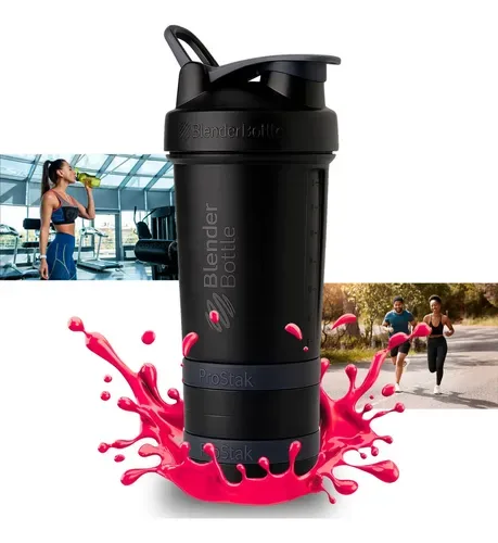 Coqueteleira BlenderBottle ProStak Black Full de 650 ml com compartimentos empilháveis na base