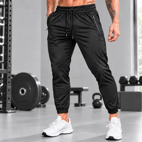Calça jogger masculina preta Moda mix com cordão na cintura e punho no tornozelo
