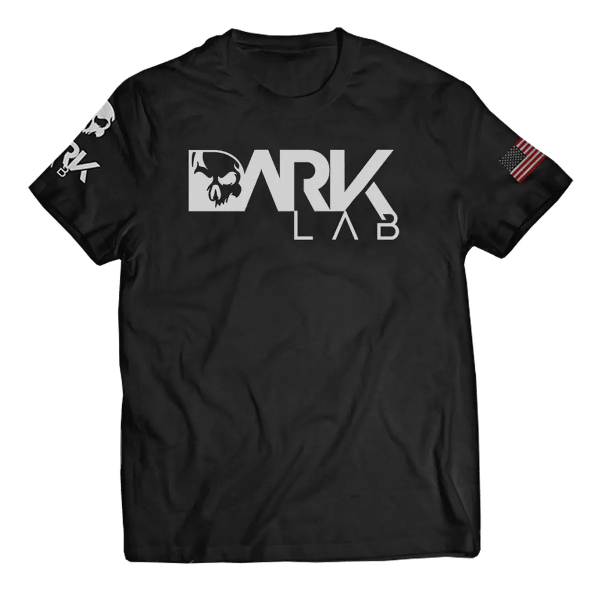 Camiseta dry-fit preta com estampa caveira unissex Dark Lab