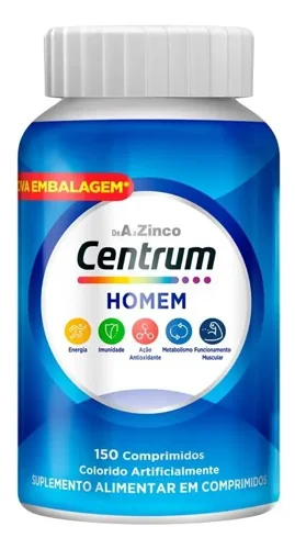 Frasco azul do Centrum Homem, de A a Zinco, com 150 comprimidos