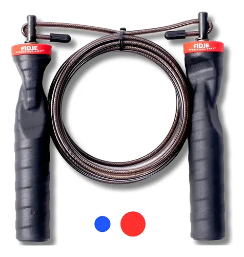 Corda de pular profissional Fidje com cabo de aço de 3,8 mm e manoplas com dois rolamentos metálicos