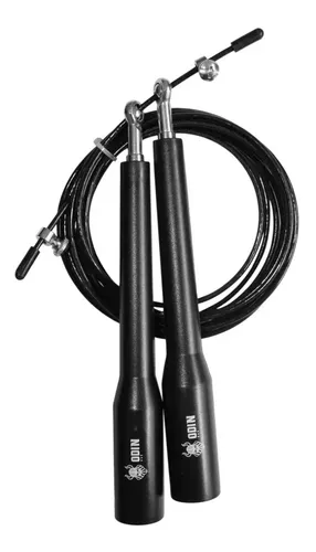 Corda de pular Speed Rope Odin Fit preta, com cabo de aço revestido e duas manoplas com rolamento