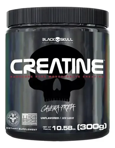 Pote preto de creatina monohidratada pura Black Skull de 300 g
