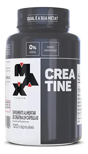 Pote preto e branco da Creatina Max Titanium com 120 cápsulas