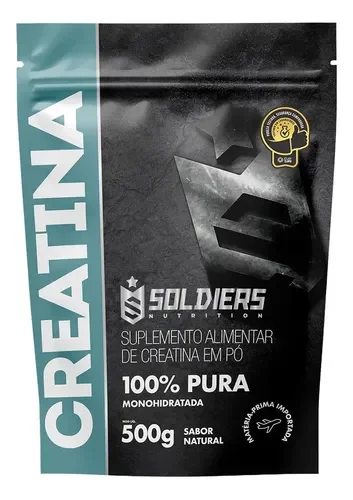 Pacote preto e verde da Creatina Soldiers Nutrition em pó 500 g