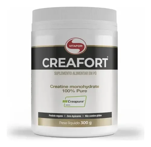 Pote branco da Creatina Vitafor Creafort com selo Creapure, 300 g