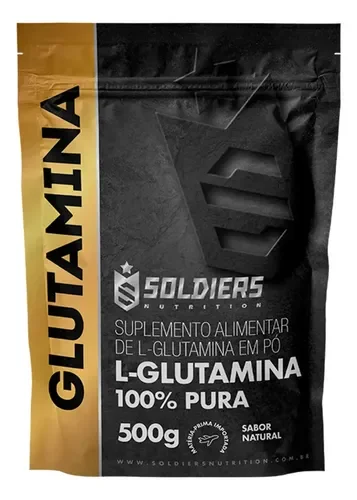 Pacote preto e dourado da L-Glutamina Soldiers Nutrition 500 g, 100% pura