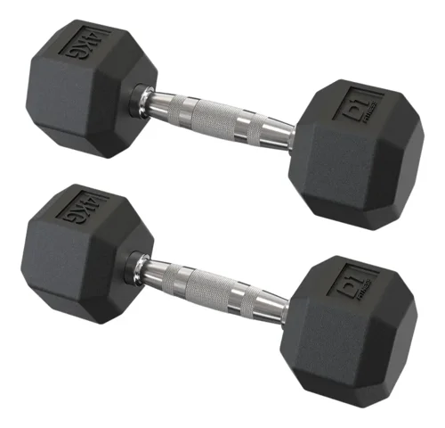 Par de halteres sextavados pretos D1fitness com pegada cromada