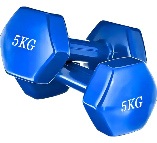 Par de halteres de vinil azuis DSR, hexagonais, com 5KG gravado