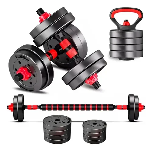 Kit ALS Sports com halteres, barra reta, anilhas e alça de kettlebell, 15 kg