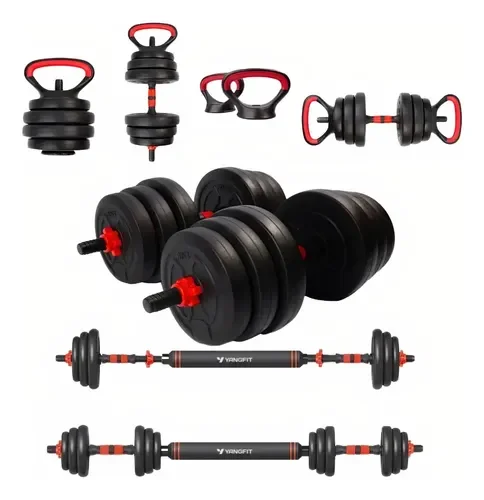 Kit Yangfit 6 em 1 com halteres, anilhas, barra central e base de kettlebell, 40 kg
