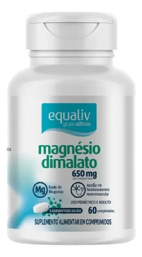 Frasco de Magnésio Dimalato Equaliv 650 mg com 60 comprimidos
