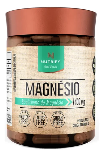 Pote de Magnésio Nutrify em cápsulas sem sabor com 60 unidades