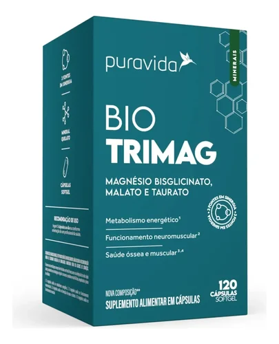 Frasco de Bio Trimag Puravida Magnésio 120 cápsulas sem sabor