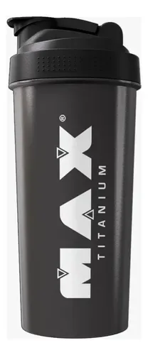 Shakeira preta Max Titanium de 600 ml com tampa e logotipo da marca no corpo
