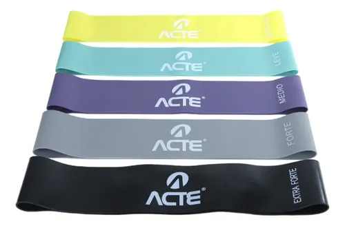 Kit Mini Band T315 Acte Sports com cinco faixas elásticas de látex em cores diferentes