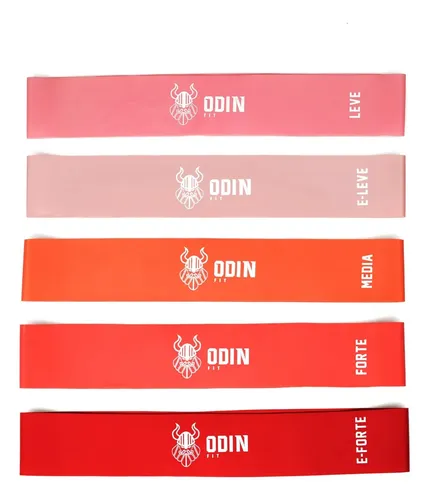 Kit de cinco mini bands Odin Fit em cores diferentes, uma para cada intensidade