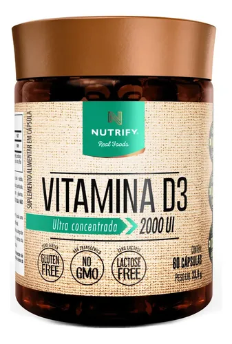 Frasco Nutrify Vitamina D3 2000 UI 60 cápsulas