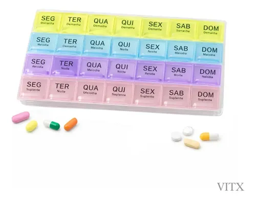 Porta comprimidos semanal VITX com 28 compartimentos