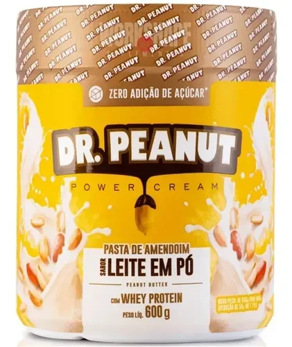 Pote de pasta de amendoim Dr. Peanut com whey isolado sabor leite em pó