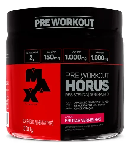 Pote de pré-treino Max Titanium Hórus 300 g sabor frutas vermelhas