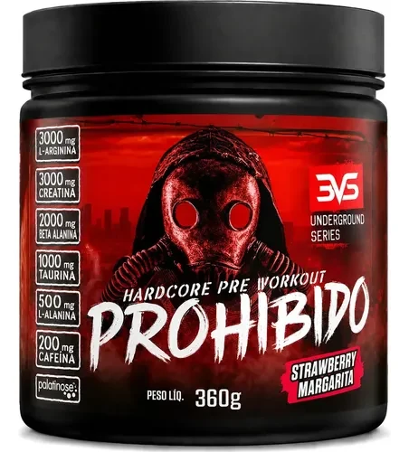 Pote de pré-treino Prohibido 3VS 360 g sabor strawberry margarita