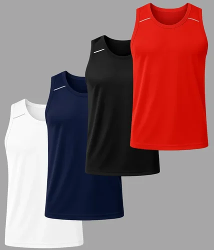 Kit com quatro regatas dry fit masculinas em cores sortidas