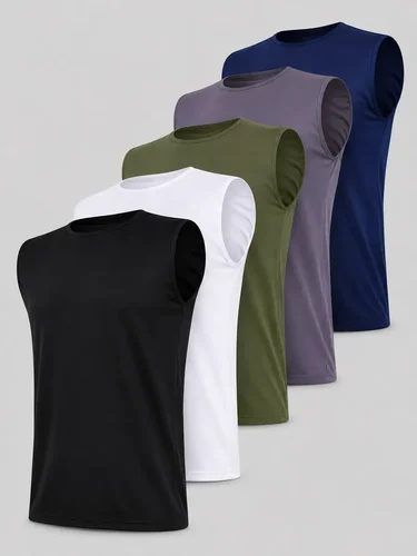 Kit com cinco regatas masculinas dry fit cavada em cores sortidas
