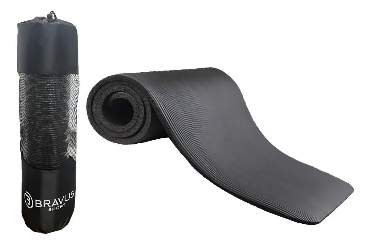 Tapete Bravus Sport NBR 8 mm preto com alças, enrolável