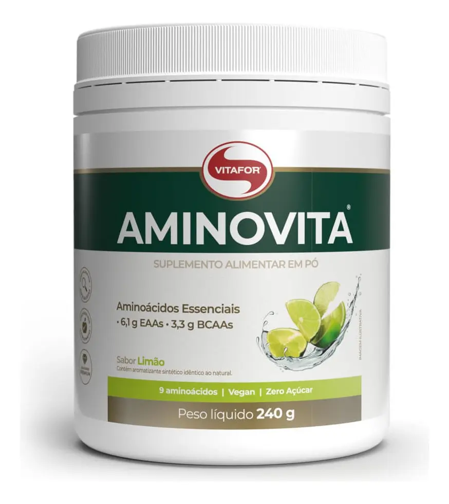 Frasco Aminovita Vitafor vegano 240 g sabor limão