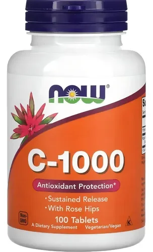 Pote branco da Vitamina C-1000 NOW Foods com 100 comprimidos