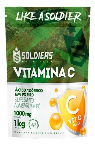 Pacote verde da Vitamina C em pó Soldiers Nutrition, ácido ascórbico 1 kg