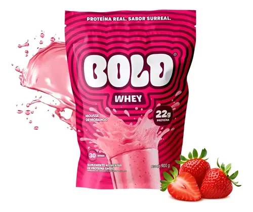 Refil rosa do Bold Whey sabor mousse de morango 900 g