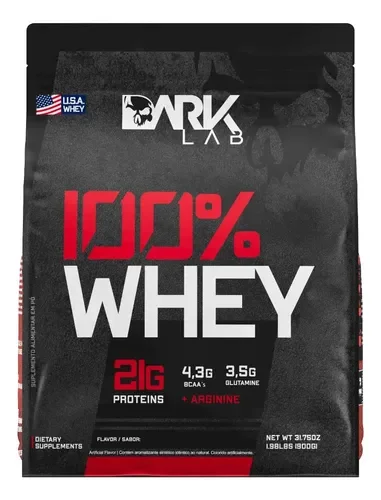 Refil preto do Whey Protein Concentrado 100% Dark Lab 900 g sabor morango