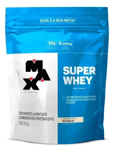 Refil azul do Max Titanium Super Whey sabor baunilha 900 g